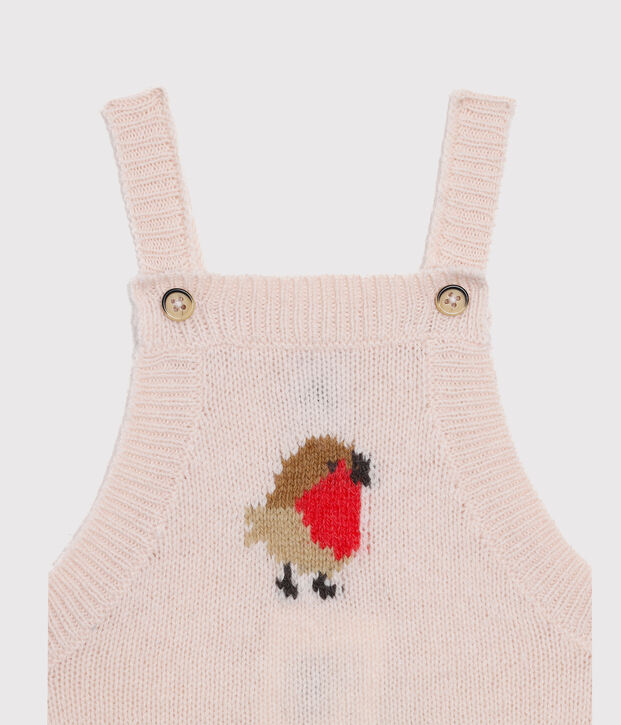 Salopette longue b&eacute;b&eacute; gar&ccedil;on en tricot laine, nylon et alpaga. rose clair