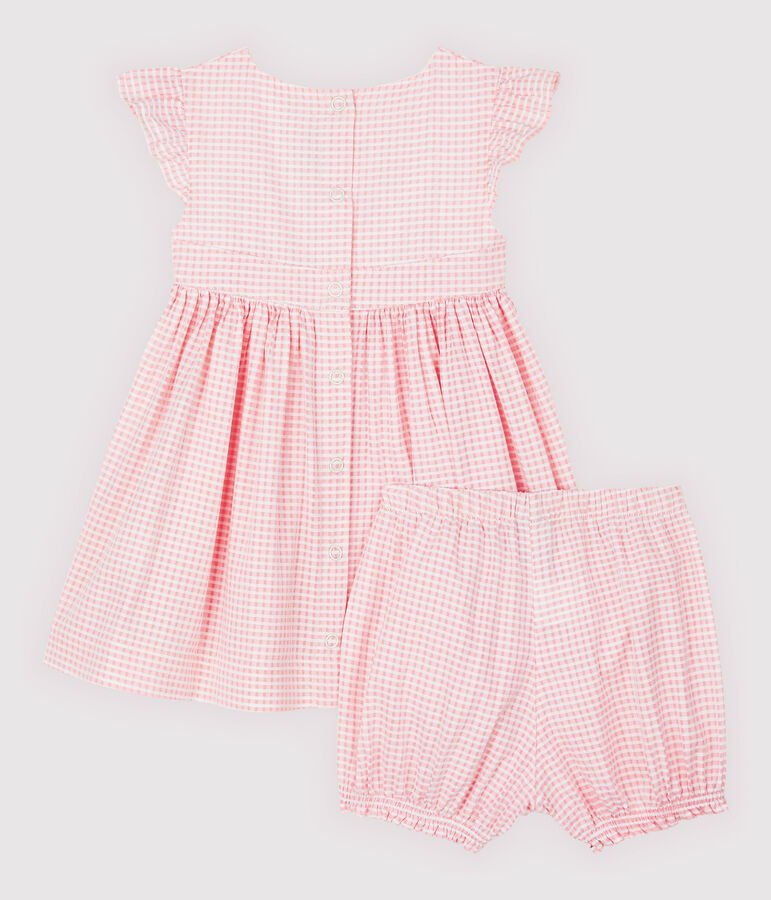 Robe et bloomer b&eacute;b&eacute; fille. rose MINOIS/blanc MARSHMALLOW