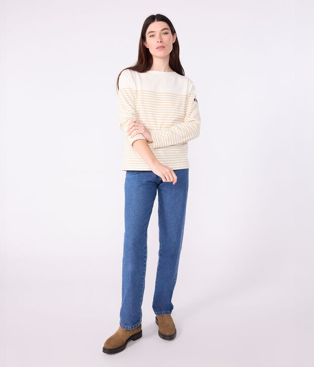 Tee-shirt marini&egrave;re femme en coton beige/beige