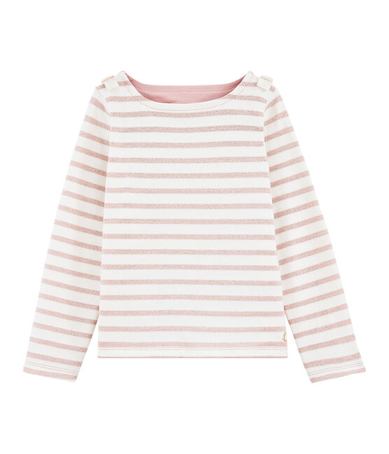 Marinière enfant fille blanc MARSHMALLOW/rose JOLI BRILLANT