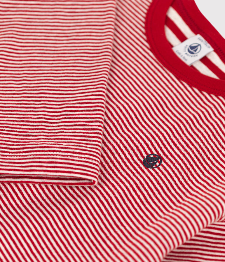 Tee-shirt manches longues en tubique enfant fille / gar&ccedil;on rouge/beige