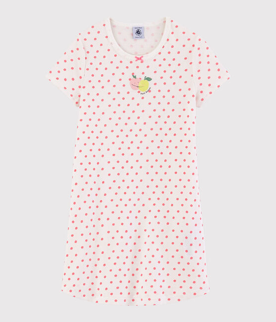 Chemise de nuit à pois roses petite fille en coton blanc MARSHMALLOW/rose GRETEL