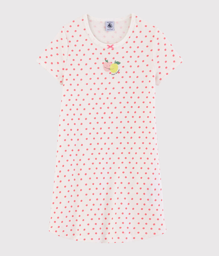 Chemise de nuit &agrave; pois roses petite fille en coton blanc MARSHMALLOW/rose GRETEL