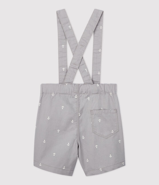 Short à bretelles en serge craquante bébé garçon gris CONCRETE/blanc MARSHMALLOW