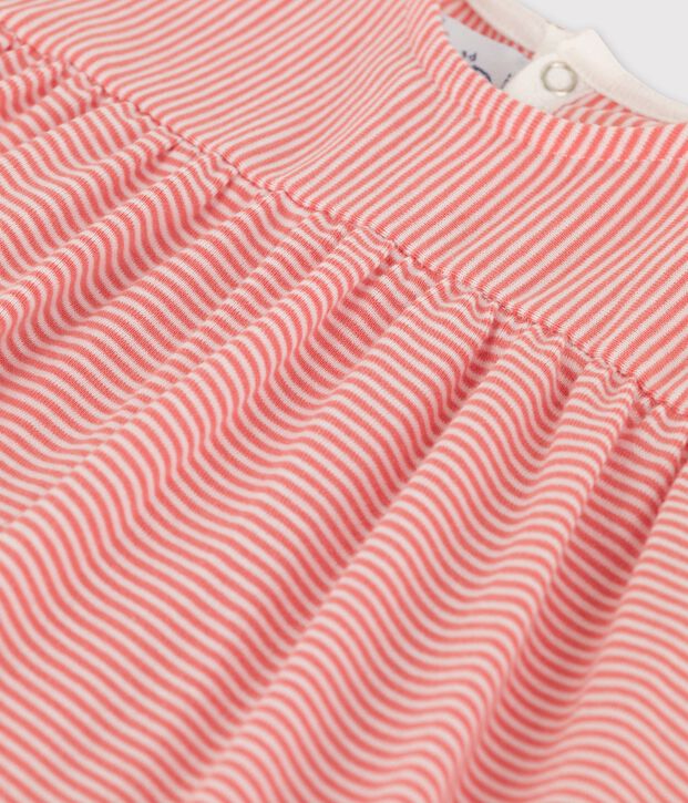 Robe manches courtes en coton bio b&eacute;b&eacute; rose/blanc