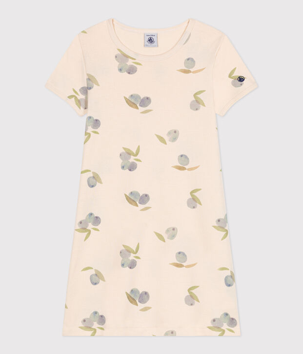 Chemise de nuit enfant en coton imprim&eacute; fruits &eacute;cru/bleu/multicouleur