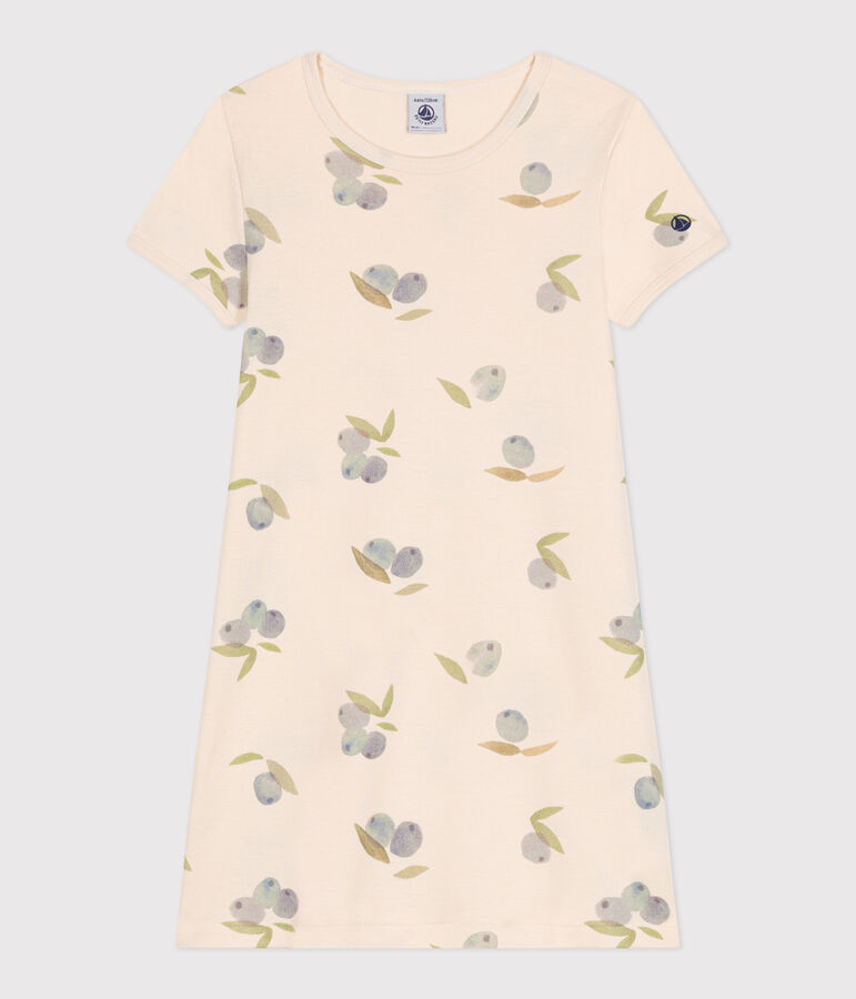 Chemise de nuit enfant en coton imprim&eacute; fruits &eacute;cru/bleu/multicouleur