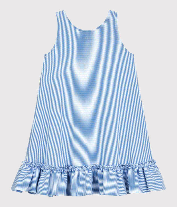 Robe Soledad Bravi en coton bio enfant fille bleu/blanc