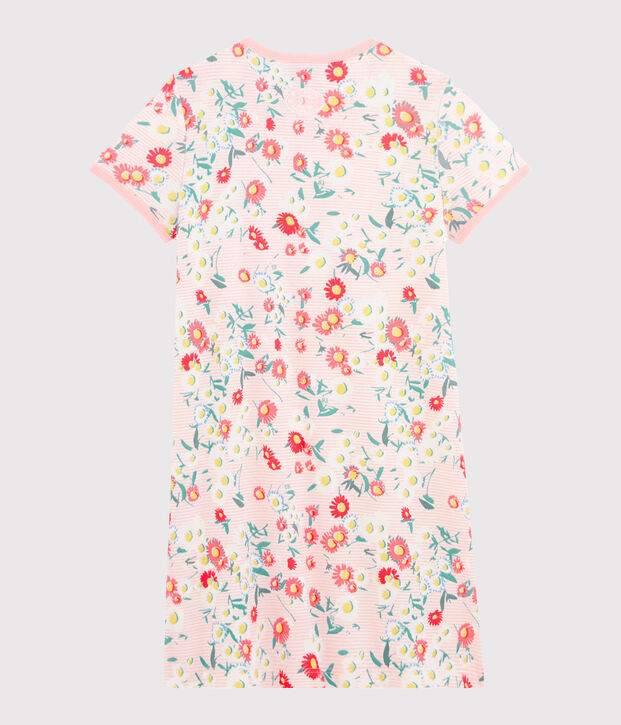 Chemise de nuit petite fille en c&ocirc;te blanc/multicouleur