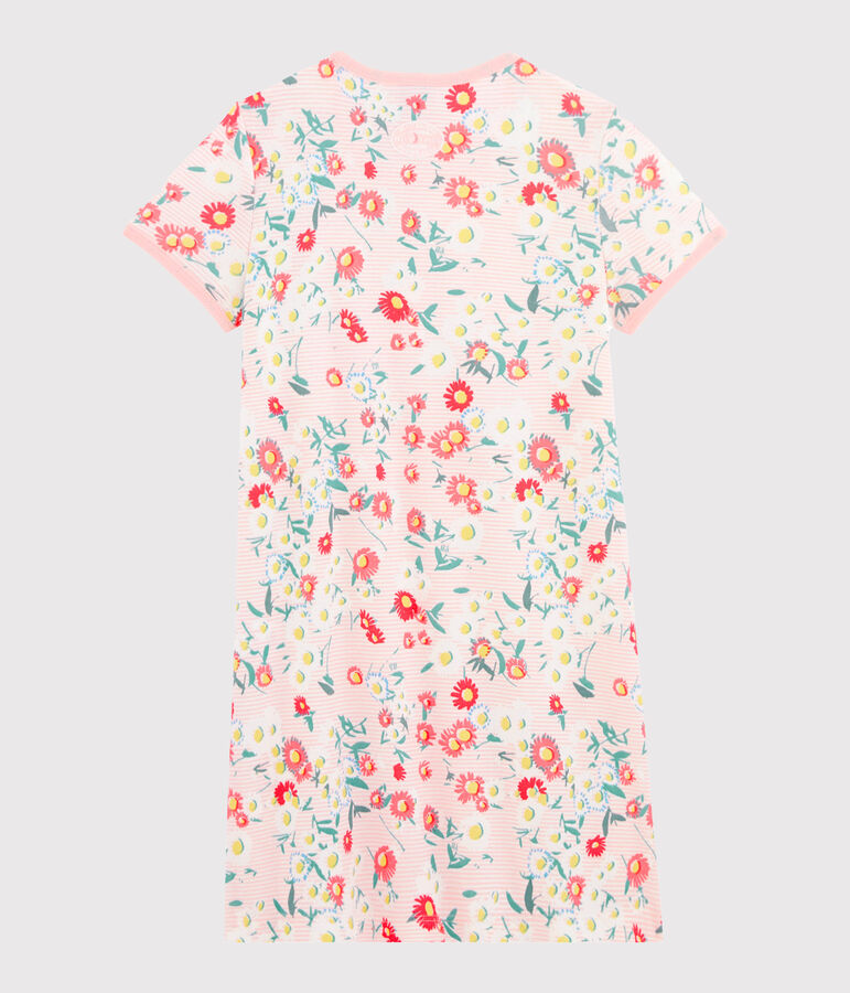 Chemise de nuit petite fille en c&ocirc;te blanc/multicouleur