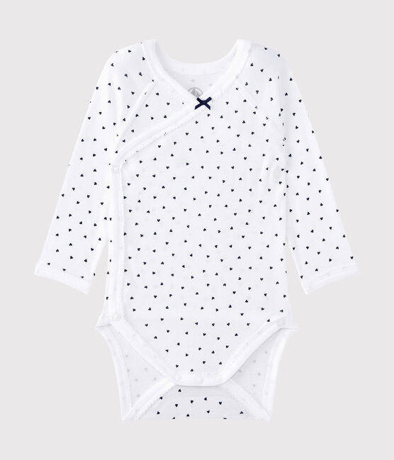 Body naissance fille manches longues imprimé blanc ECUME/bleu MEDIEVAL