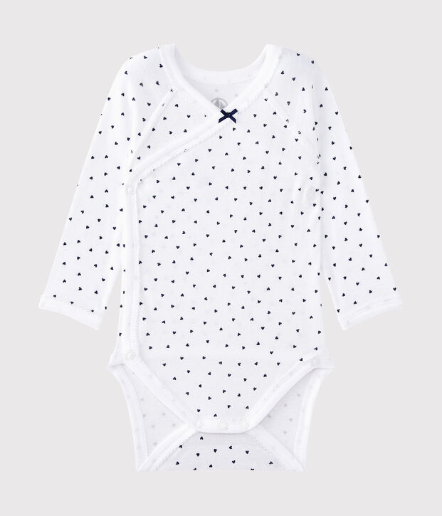 Body naissance fille manches longues imprim&eacute; blanc/bleu