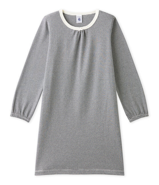 Chemise de nuit fille en milleraies bleu SMOKING/beige COQUILLE