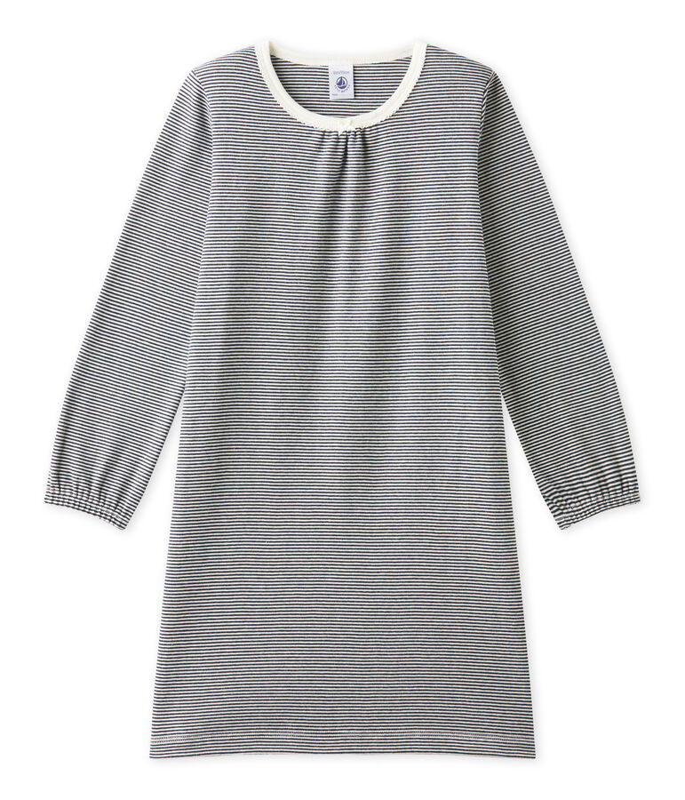 Chemise de nuit fille en milleraies bleu/blanc