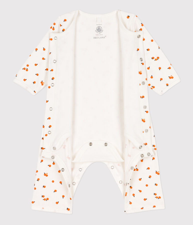 Bodyjama imprim&eacute;s en coton blanc MARSHMALLOW/ ORANGE