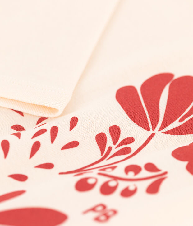 Tee-shirt manches longues en coton enfant fille / gar&ccedil;on &eacute;cru/orange