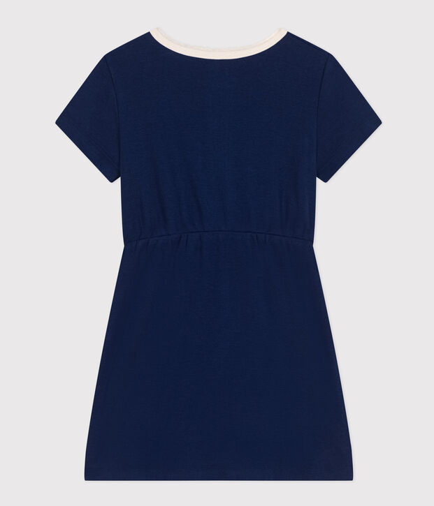 Robe manches courtes en coton enfant fille bleu
