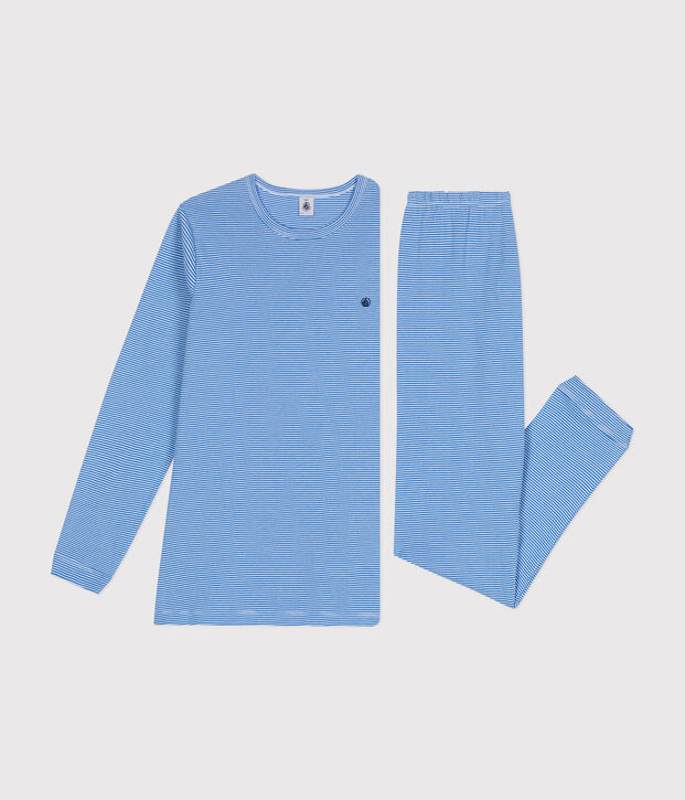 Pyjama en coton ray&eacute; junior bleu/blanc