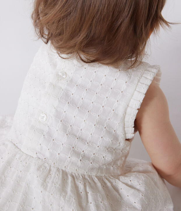 Robe blanche b&eacute;b&eacute; en coton broderie anglaise sans manches blanc