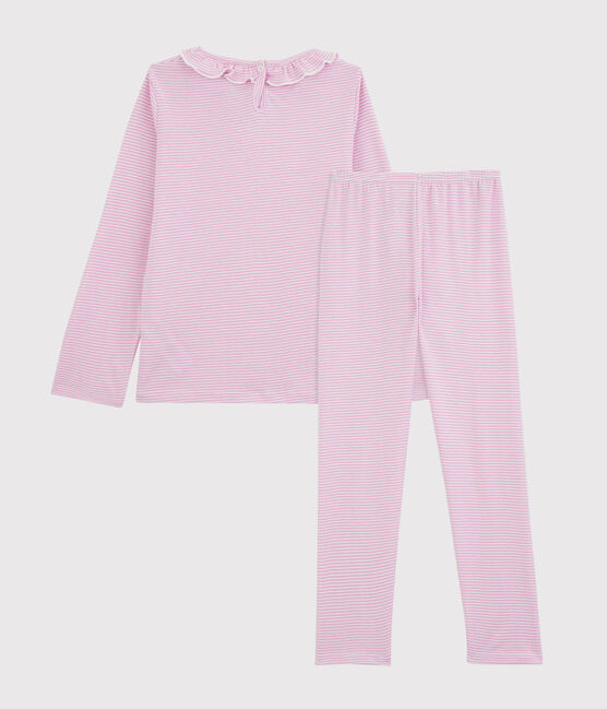Pyjama rayé petite fille en coton et Lyocell rose BOHEME/blanc MARSHMALLOW