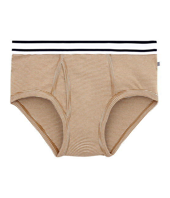 Slip homme rayure milleraies marron BRINDILLE/blanc MARSHMALLOW