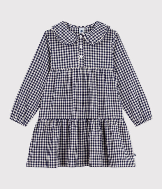 Robe enfant manches longues en flanelle à carreaux bleu SOIR/ MILK