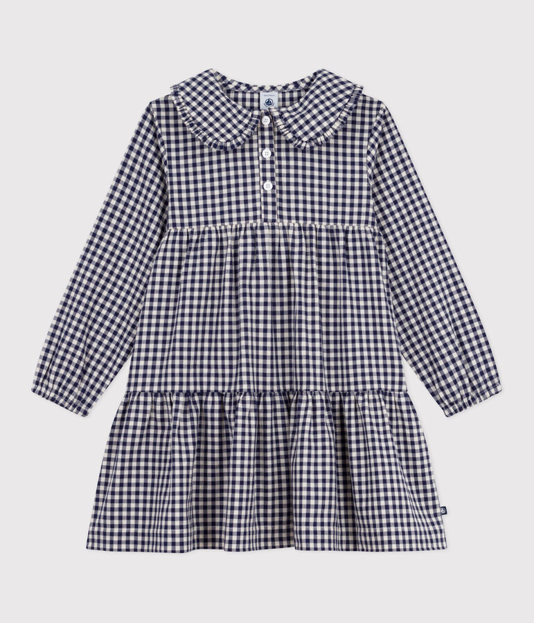 Robe enfant manches longues en flanelle &agrave; carreaux bleu SOIR/ MILK