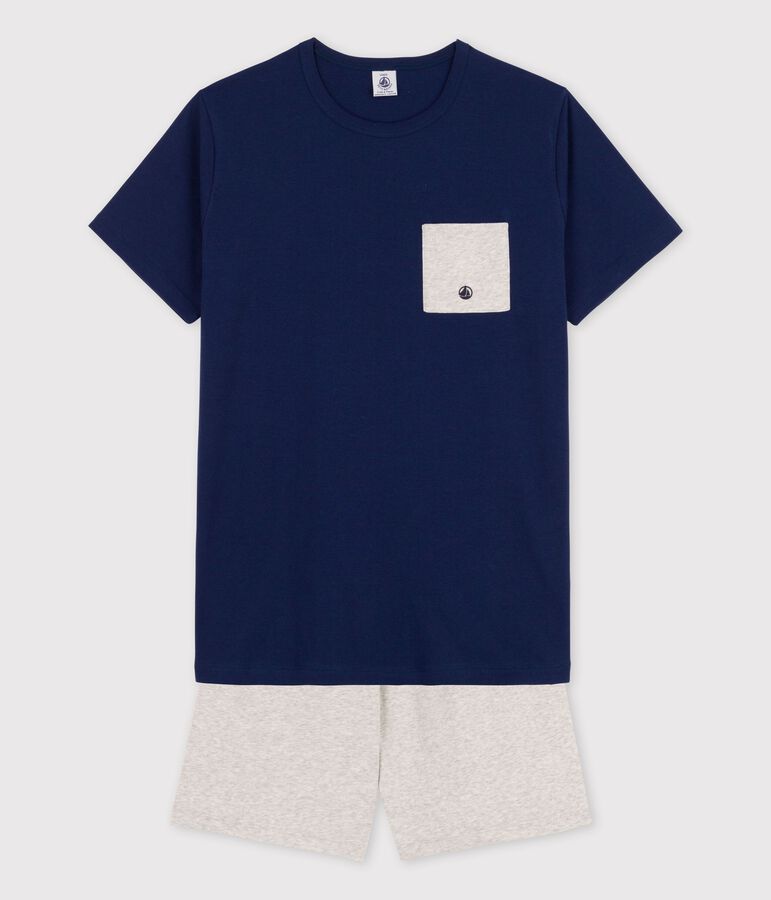 Pyjacourt bleu nuit gar&ccedil;on en coton biologique bleu MEDIEVAL/gris BELUGA