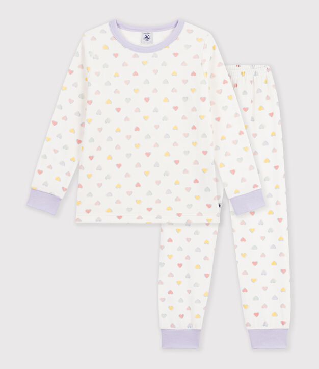 Pyjama enfant en velours &agrave; c&oelig;urs blanc/multicouleur