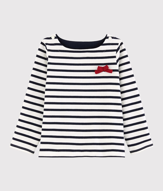 Marinière en jersey enfant fille blanc MARSHMALLOW/bleu SMOKING