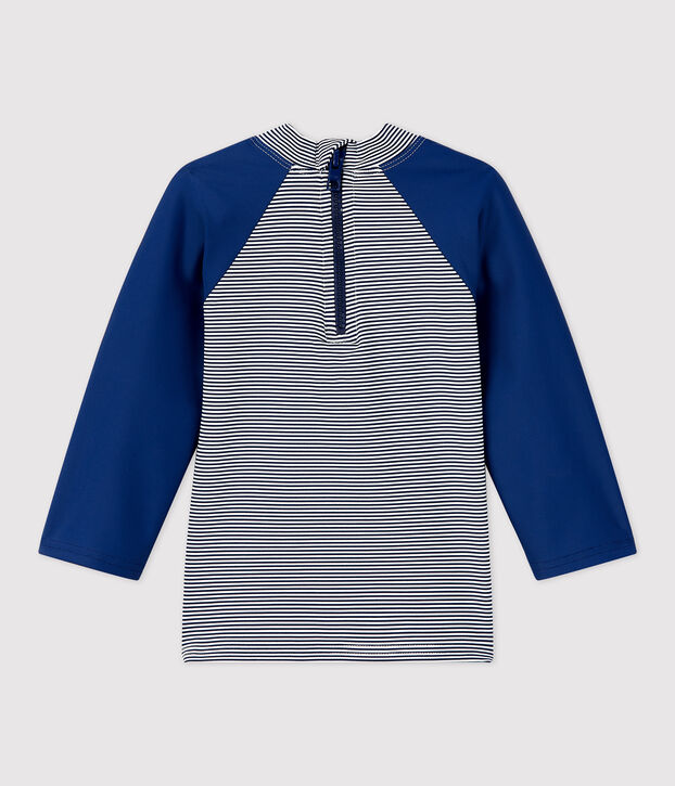 Tee-shirt anti-UV en mati&egrave;re recyl&eacute;e b&eacute;b&eacute; bleu/blanc