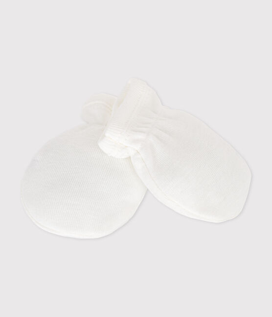 Moufles bébé en coton uni blanc MARSHMALLOW