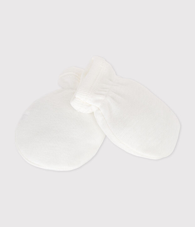 Moufles b&eacute;b&eacute; en coton uni blanc