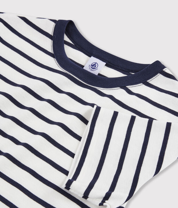 T-shirt col rond iconique en coton ray&eacute; Femme blanc/bleu