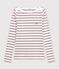 Tee-shirt femme col amiral en coton manches longues &agrave; rayures blanc/rouge