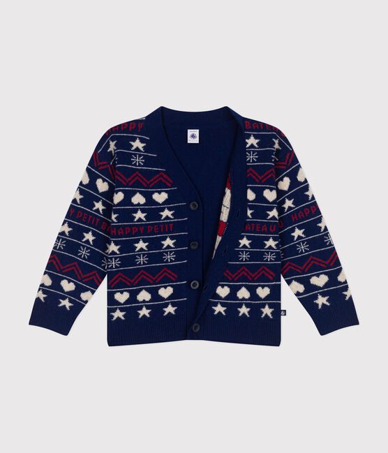 Cardigan jacquard laine et coton enfant garçon bleu MEDIEVAL/blanc MULTICO