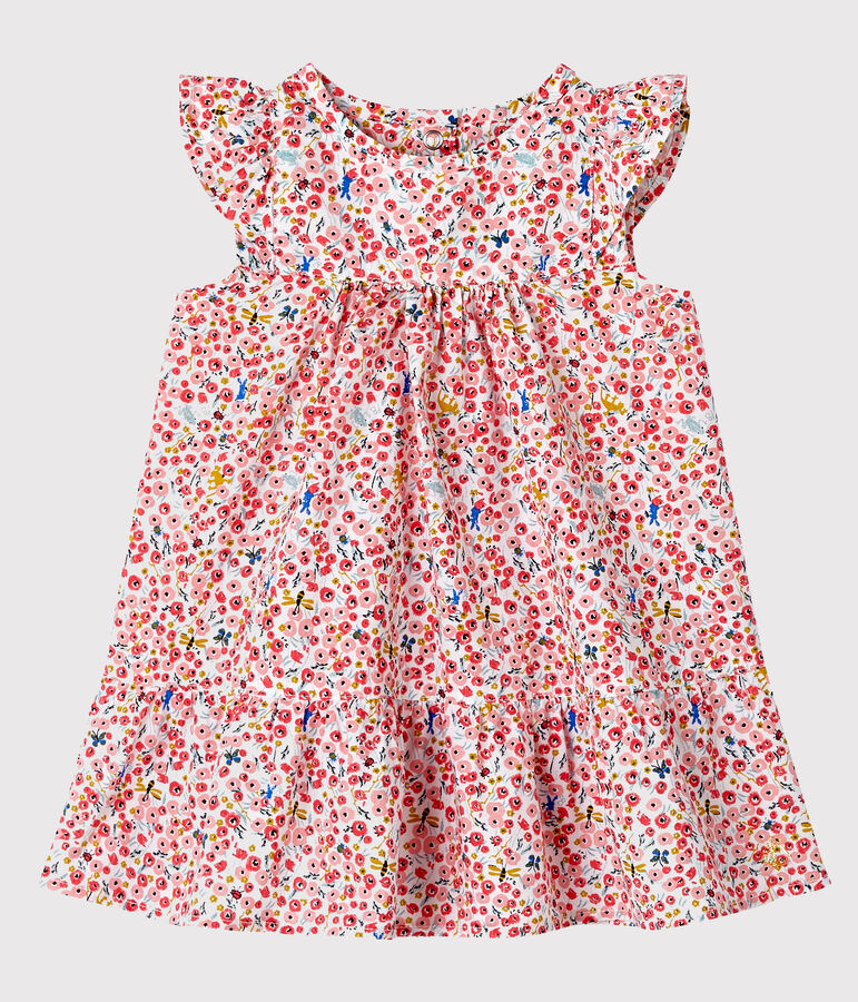 Robe manches courtes imprim&eacute;e b&eacute;b&eacute; fille blanc MARSHMALLOW/blanc MULTICO