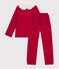 Pyjama enfant en velours c&ocirc;tel&eacute; uni &agrave; collerette rouge