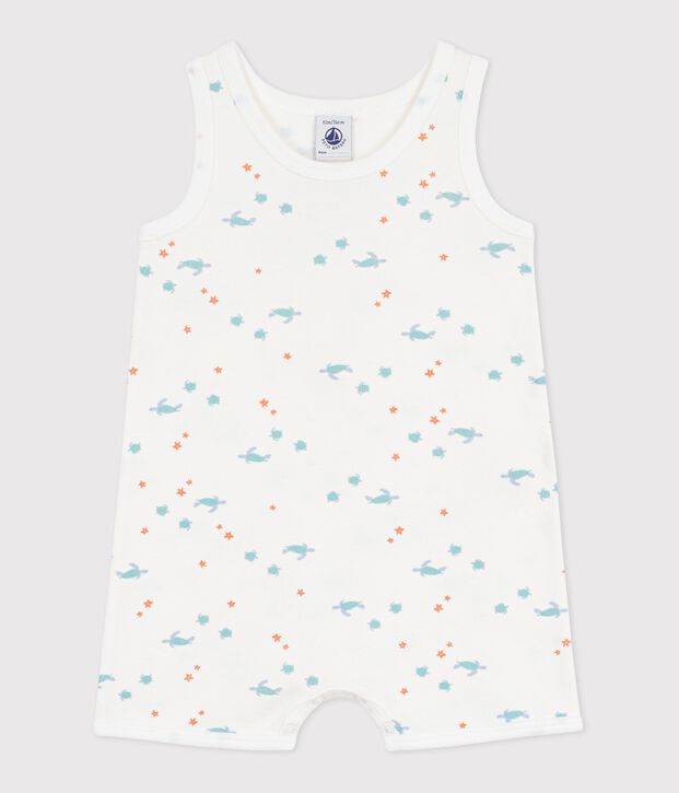 Combinaison courte sans manche b&eacute;b&eacute; en coton imprim&eacute; tortues blanc/multicouleur