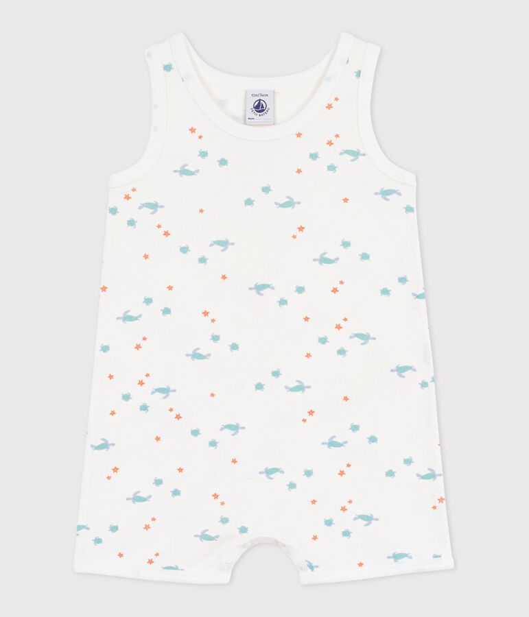 Combinaison courte sans manche b&eacute;b&eacute; en coton imprim&eacute; tortues blanc/multicouleur