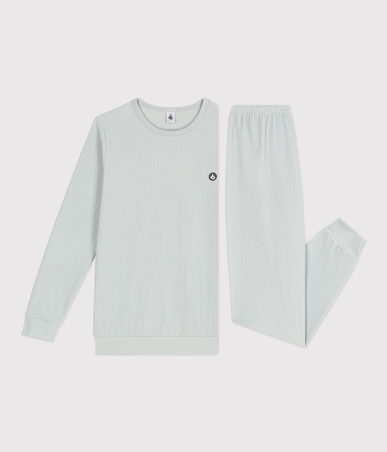 Pyjama enfant en velours c&ocirc;tel&eacute; uni bleu