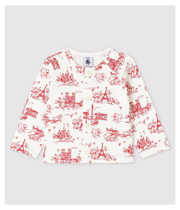 Cardigan imprim&eacute; en molleton b&eacute;b&eacute; fille blanc/rouge