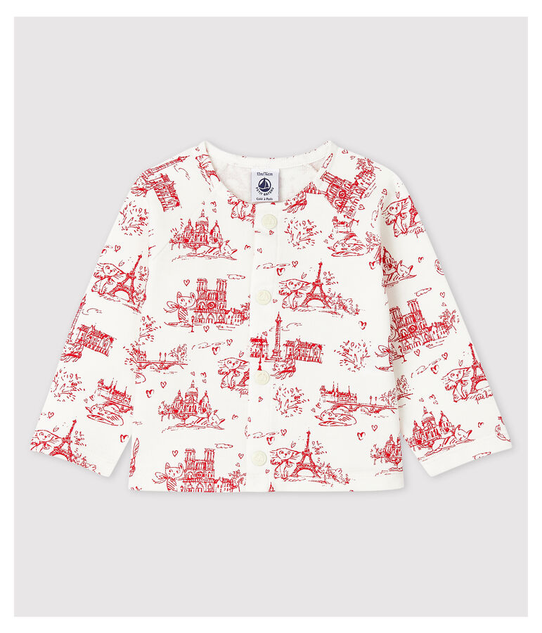 Cardigan imprim&eacute; en molleton b&eacute;b&eacute; fille blanc/rouge