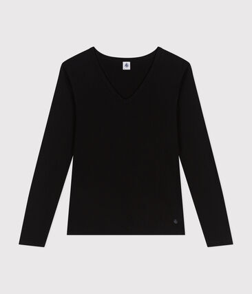 Tee-shirt l'Iconique manches longues col V en côte unie femme