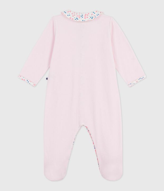 Pyjama b&eacute;b&eacute; en velours uni &agrave; col rose clair