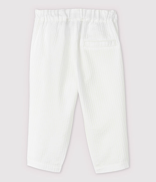 Pantalon c&eacute;r&eacute;monie ray&eacute; en popeline b&eacute;b&eacute; gar&ccedil;on blanc