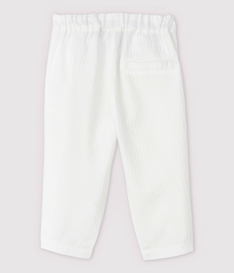 Pantalon c&eacute;r&eacute;monie ray&eacute; en popeline b&eacute;b&eacute; gar&ccedil;on blanc MARSHMALLOW