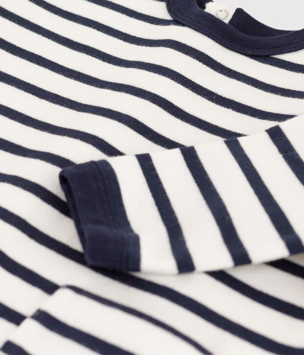Combinaison b&eacute;b&eacute; ray&eacute;e marini&egrave;re en jersey &eacute;pais blanc/bleu
