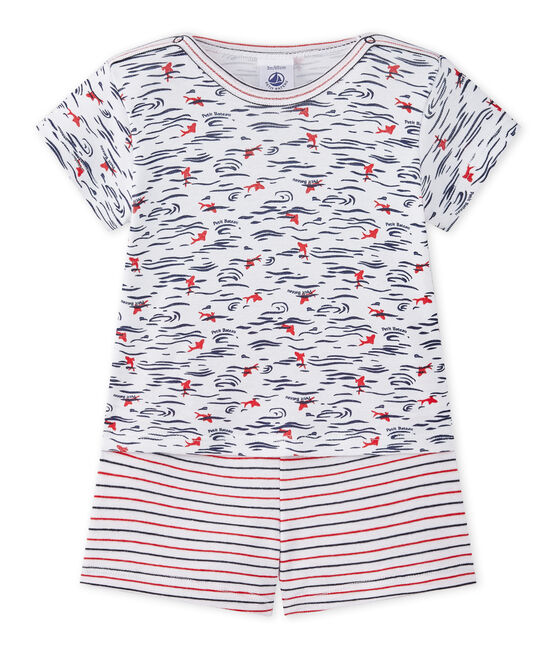 Pyjashort bébé garçon 2 pièces blanc ECUME/blanc MULTICO