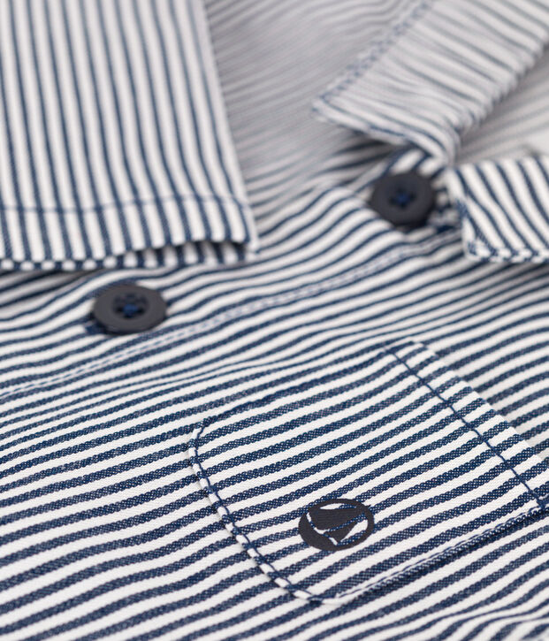 Combinaison longue b&eacute;b&eacute; en toile ray&eacute;e bleu/blanc